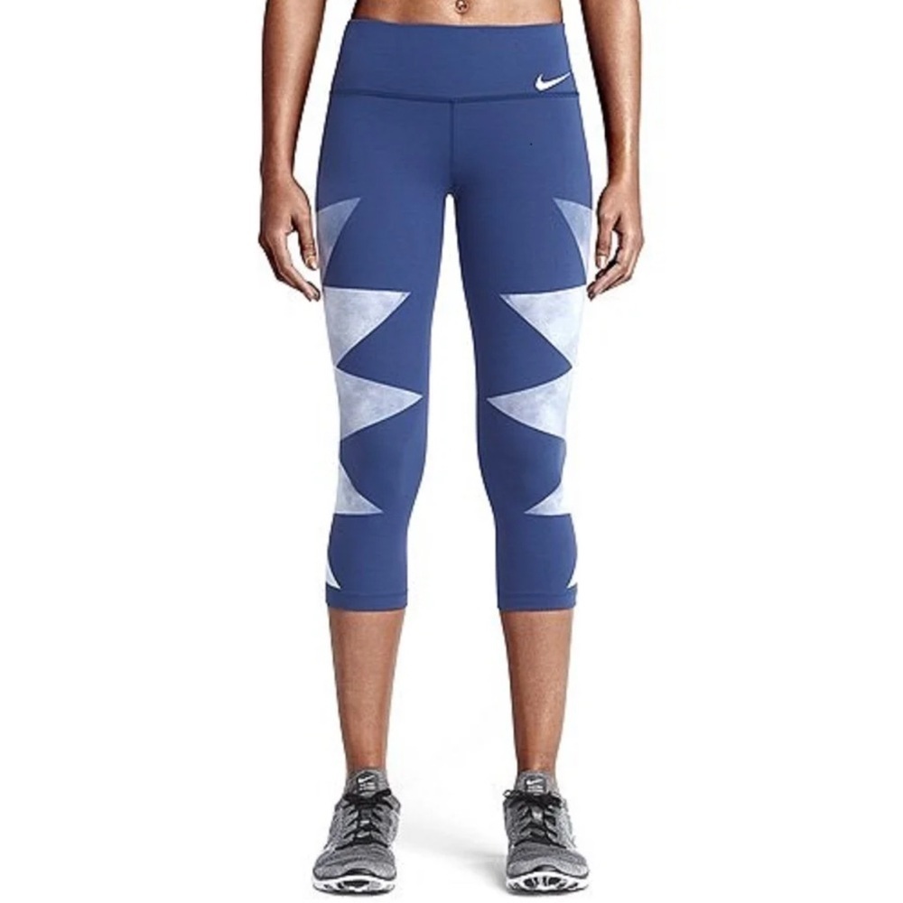 Nike Epic Lux Print Capri Leggings Blue/White Geometric Pattern (1039)